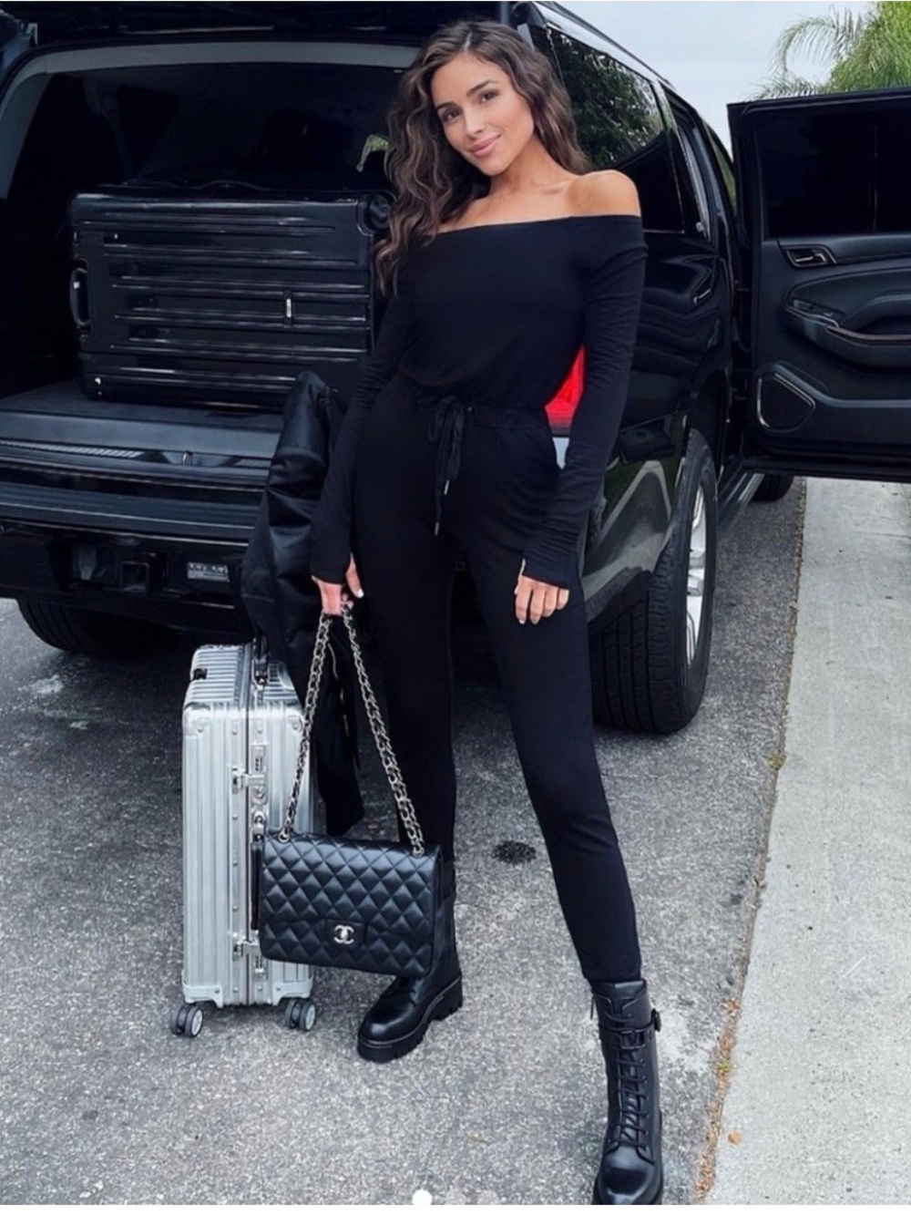 INC International Concepts Off-Shoulder Black Skinny Jumpsuit